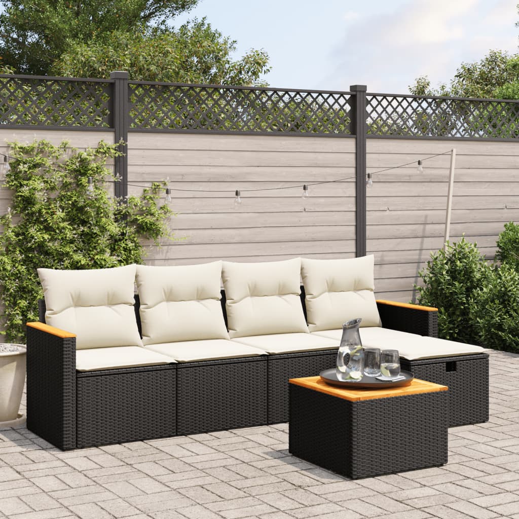 6-delige Loungeset met kussens poly rattan zwart is nu te koop bij PeponiXL, paradijselijk wonen!