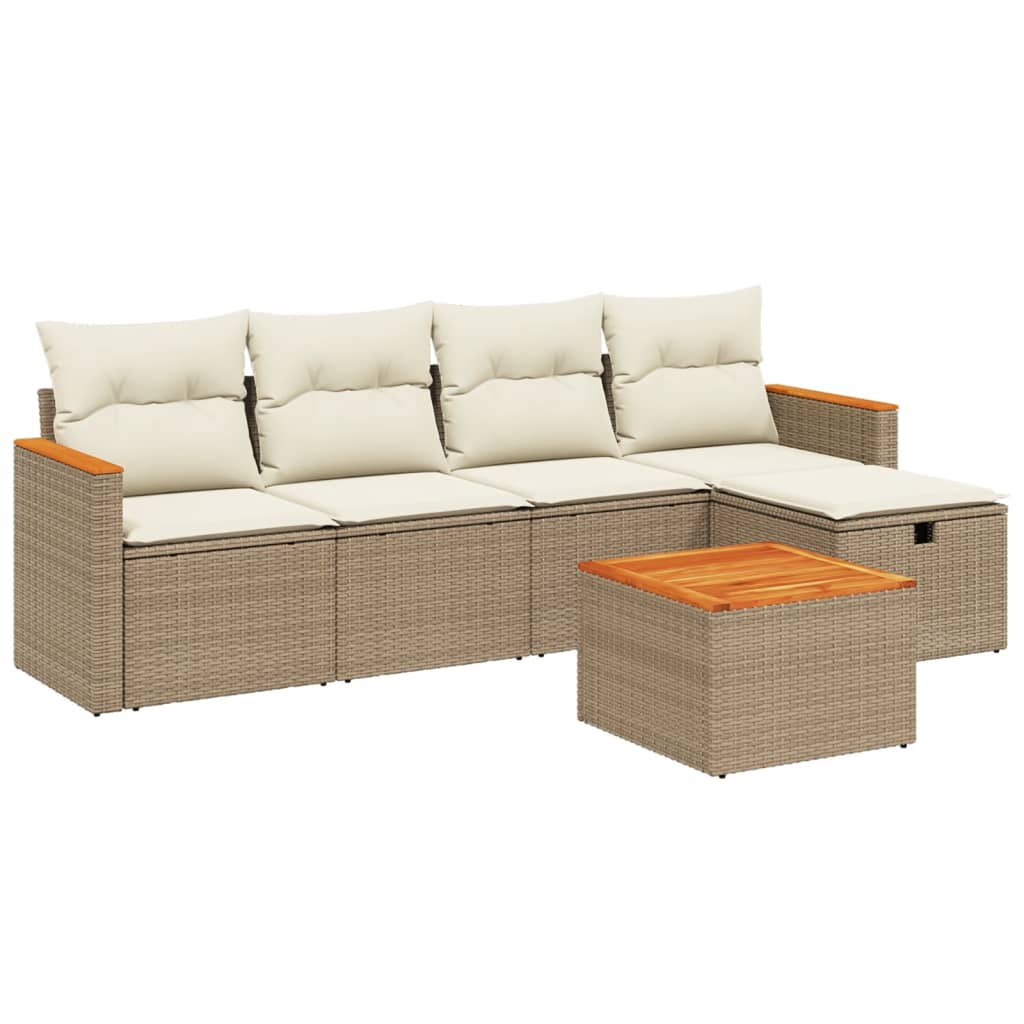 6-delige Loungeset met kussens poly rattan beige is nu te koop bij PeponiXL, paradijselijk wonen!