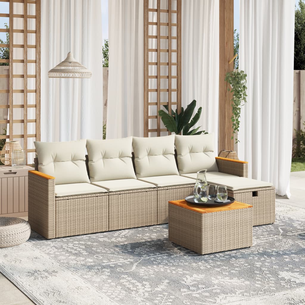6-delige Loungeset met kussens poly rattan beige is nu te koop bij PeponiXL, paradijselijk wonen!