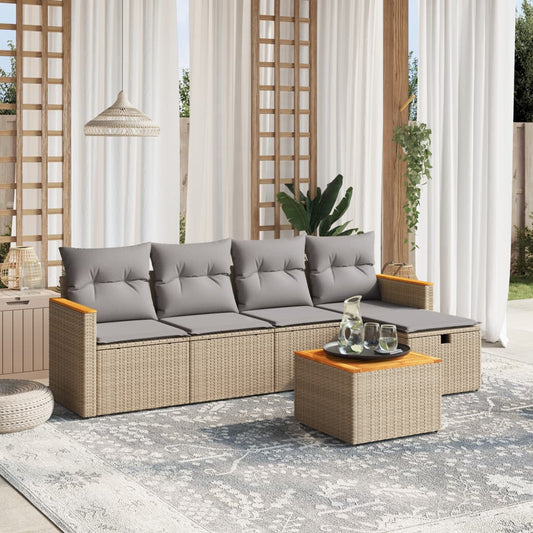 6-delige Loungeset met kussens poly rattan gemengd beige is nu te koop bij PeponiXL, paradijselijk wonen!