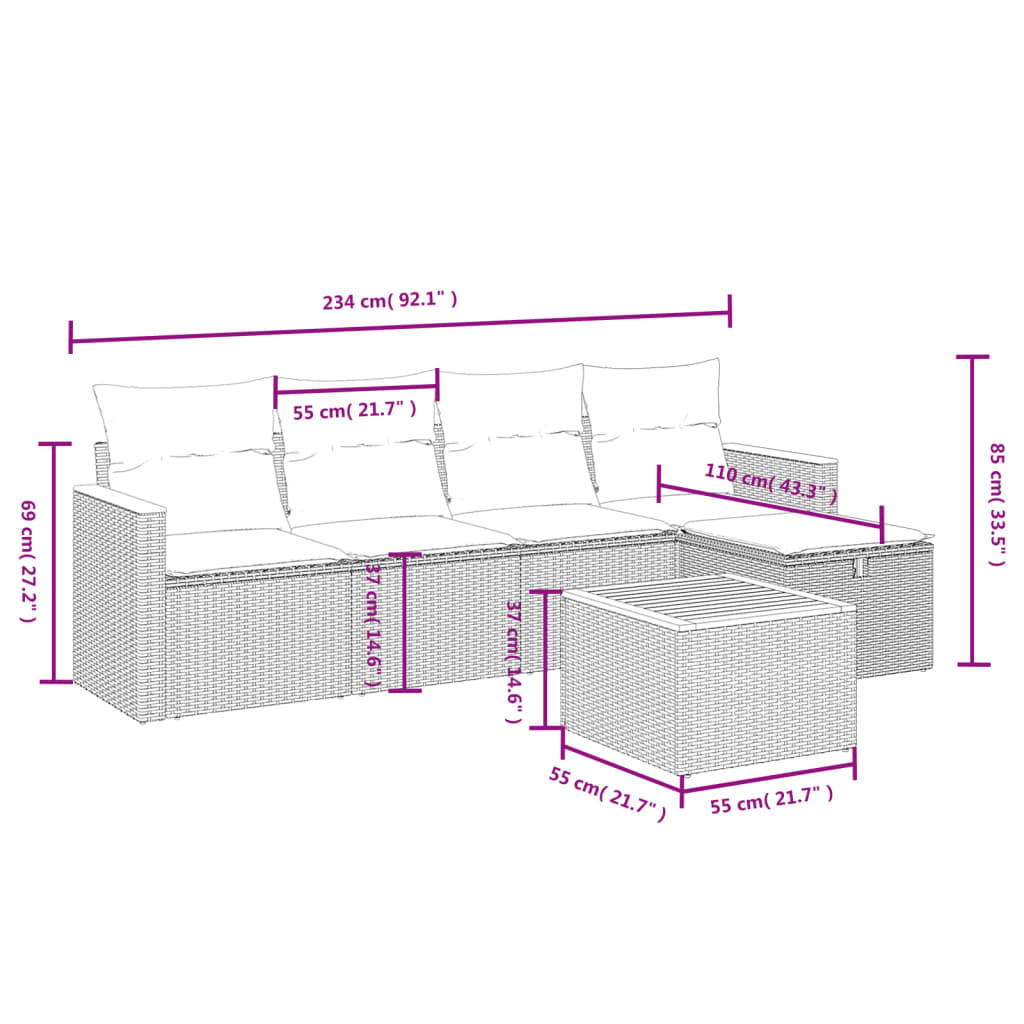6-delige Loungeset met kussens poly rattan grijs is nu te koop bij PeponiXL, paradijselijk wonen!