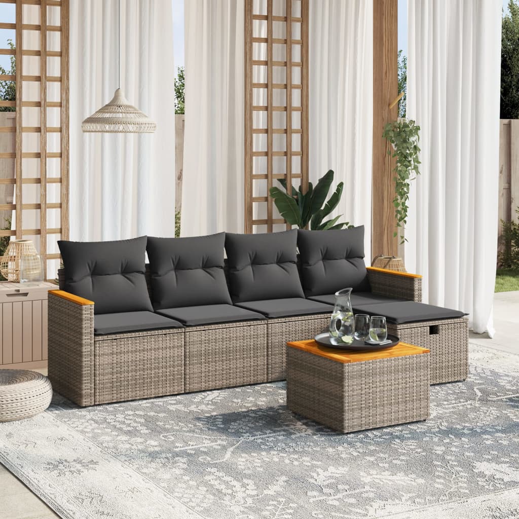 6-delige Loungeset met kussens poly rattan grijs is nu te koop bij PeponiXL, paradijselijk wonen!