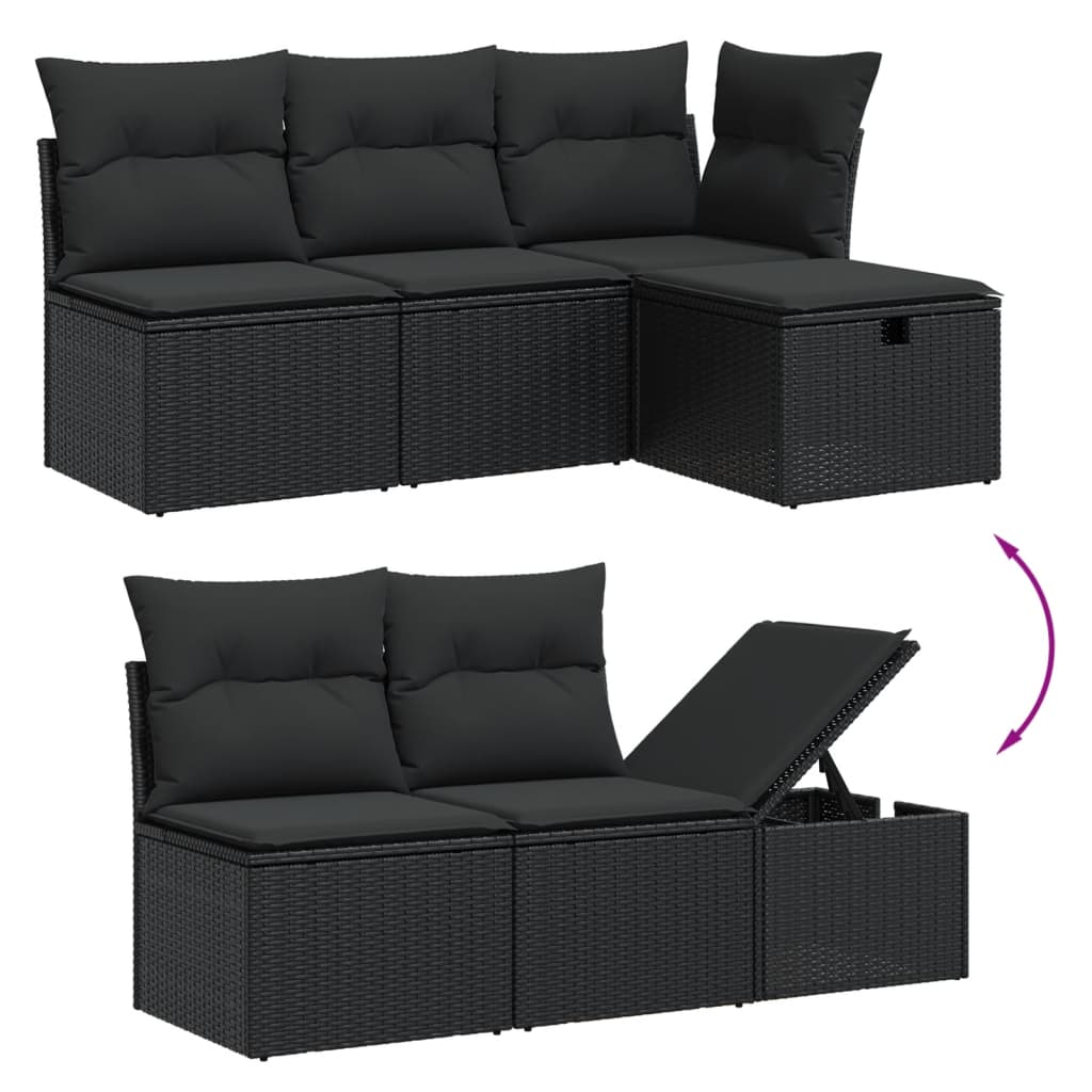 6-delige Loungeset met kussens poly rattan zwart is nu te koop bij PeponiXL, paradijselijk wonen!