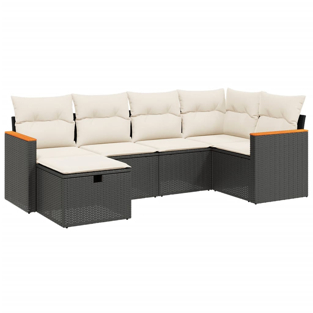 6-delige Loungeset met kussens poly rattan zwart is nu te koop bij PeponiXL, paradijselijk wonen!