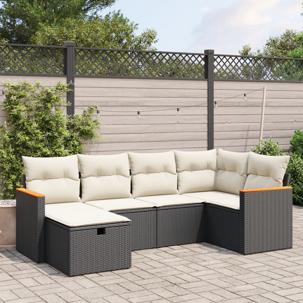 6-delige Loungeset met kussens poly rattan zwart is nu te koop bij PeponiXL, paradijselijk wonen!