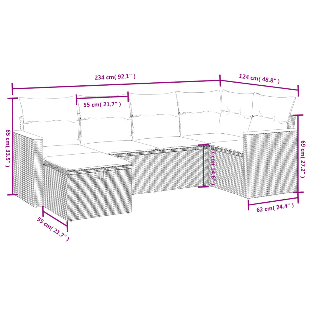 6-delige Loungeset met kussens poly rattan beige is nu te koop bij PeponiXL, paradijselijk wonen!