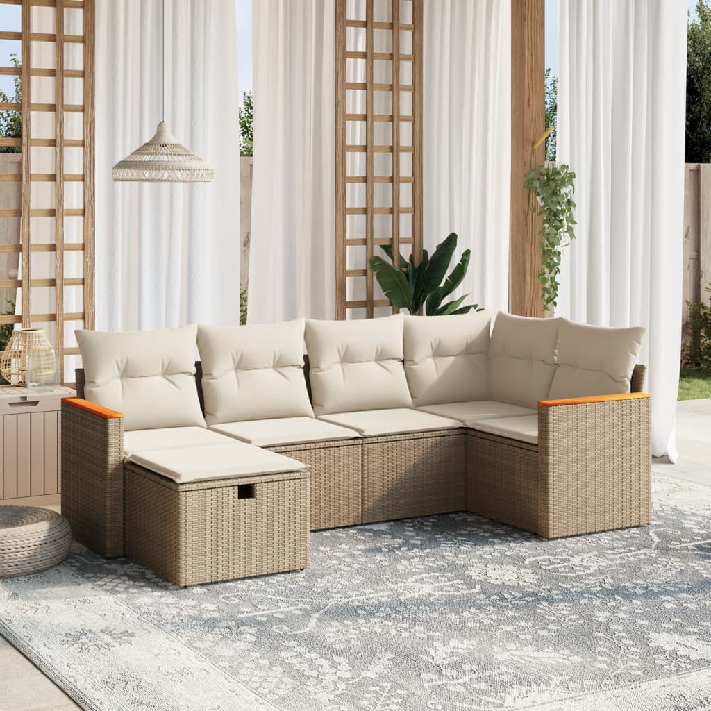 6-delige Loungeset met kussens poly rattan beige is nu te koop bij PeponiXL, paradijselijk wonen!