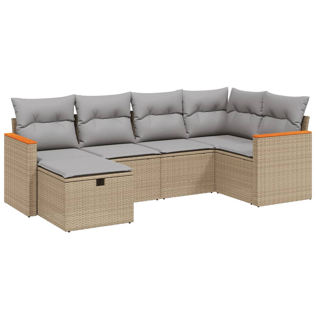 6-delige Loungeset met kussens poly rattan gemengd beige