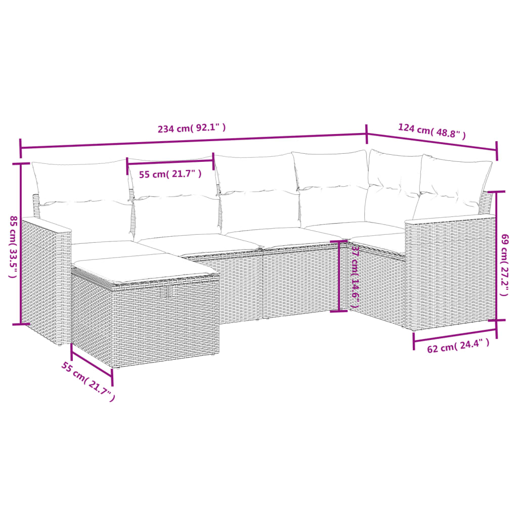 6-delige Loungeset met kussens poly rattan grijs is nu te koop bij PeponiXL, paradijselijk wonen!
