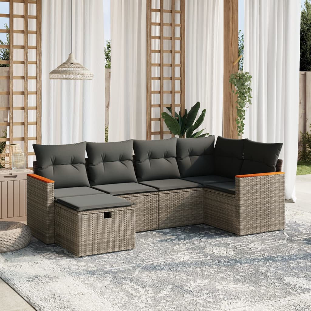 6-delige Loungeset met kussens poly rattan grijs is nu te koop bij PeponiXL, paradijselijk wonen!