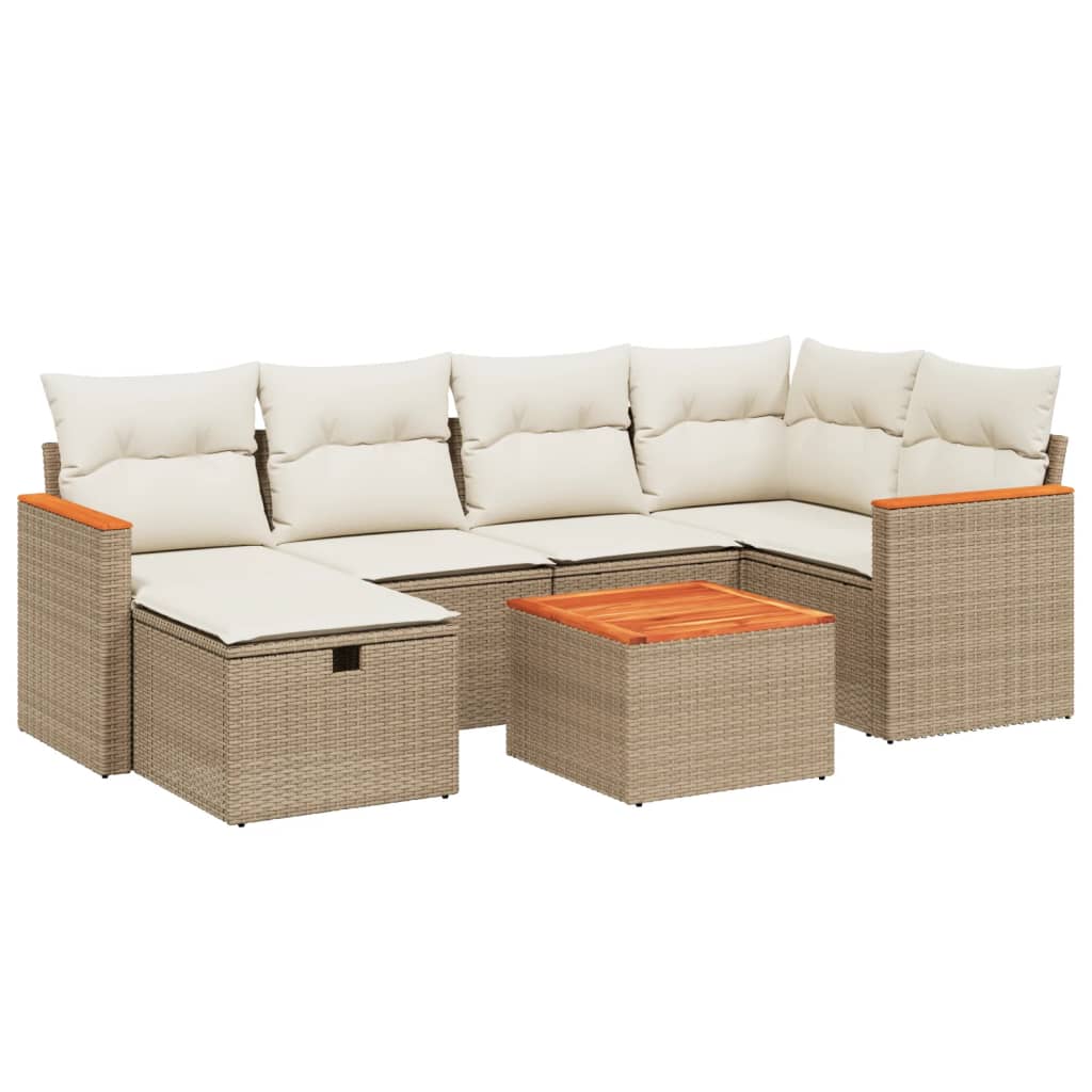 7-delige Loungeset met kussens poly rattan beige is nu te koop bij PeponiXL, paradijselijk wonen!