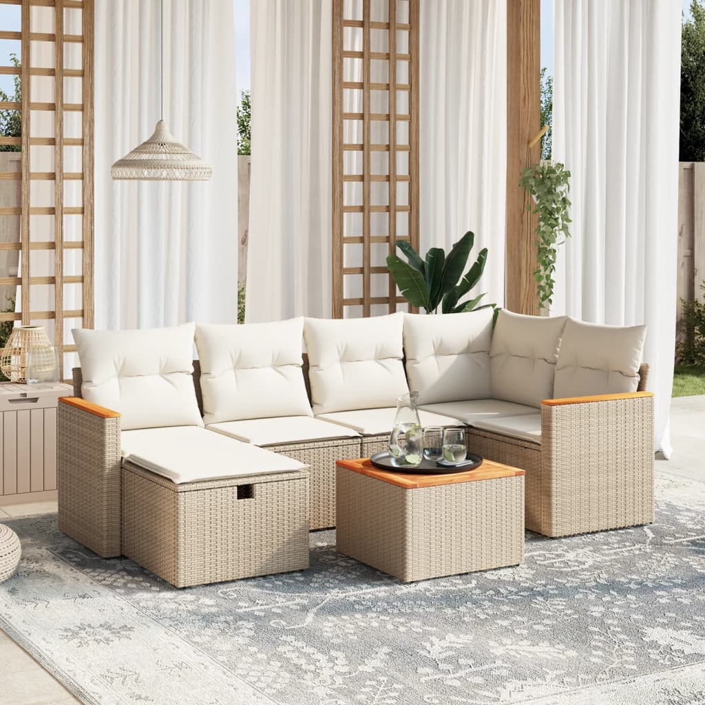 7-delige Loungeset met kussens poly rattan beige is nu te koop bij PeponiXL, paradijselijk wonen!