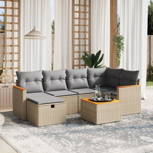 7-delige Loungeset met kussens poly rattan gemengd beige is nu te koop bij PeponiXL, paradijselijk wonen!