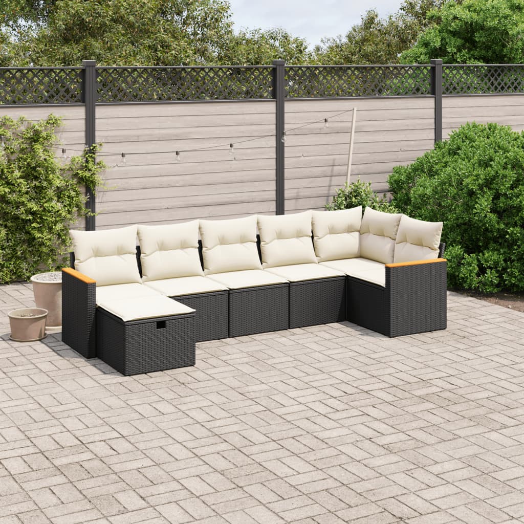 7-delige Loungeset met kussens poly rattan zwart is nu te koop bij PeponiXL, paradijselijk wonen!