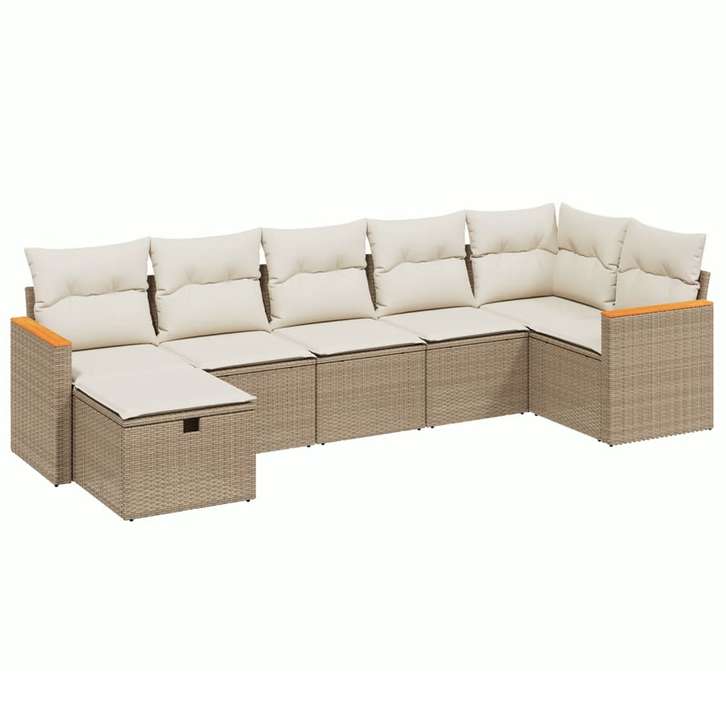 7-delige Loungeset met kussens poly rattan beige is nu te koop bij PeponiXL, paradijselijk wonen!