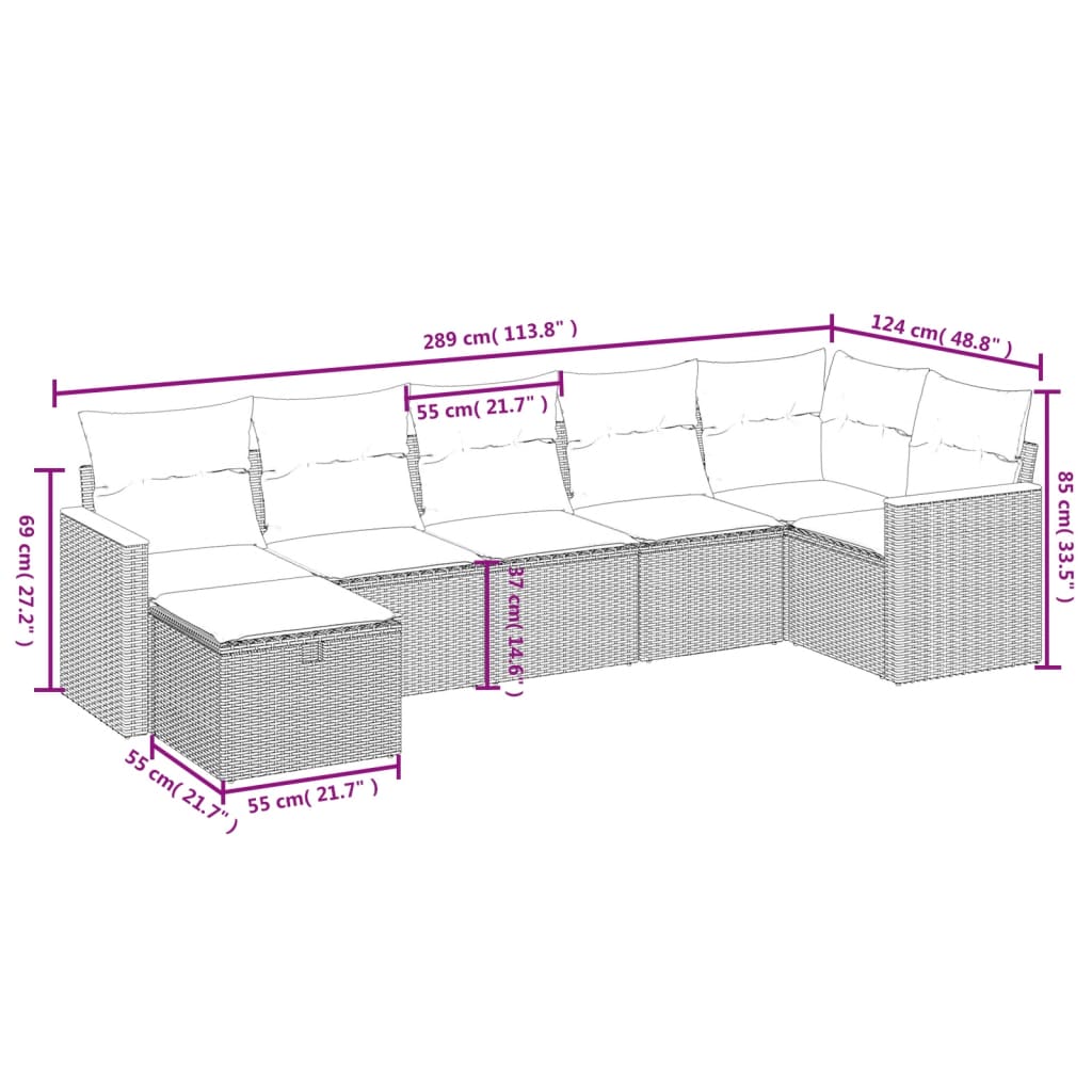 7-delige Loungeset met kussens poly rattan beige is nu te koop bij PeponiXL, paradijselijk wonen!