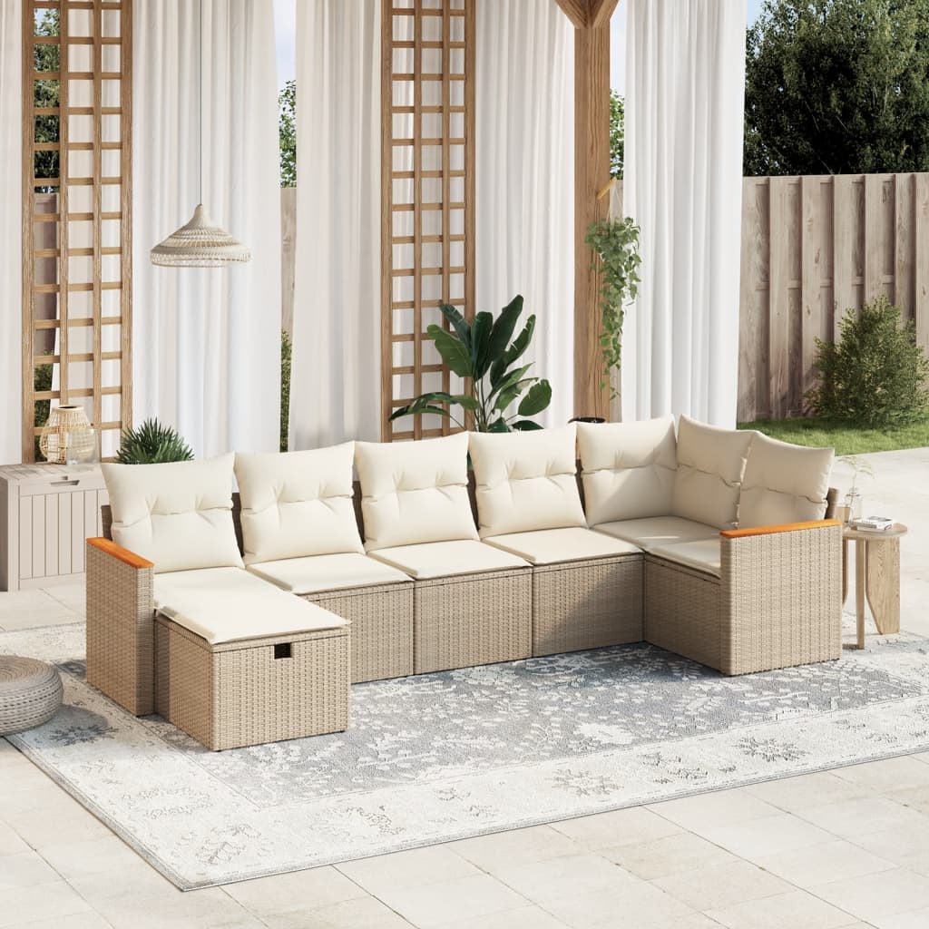 7-delige Loungeset met kussens poly rattan beige is nu te koop bij PeponiXL, paradijselijk wonen!