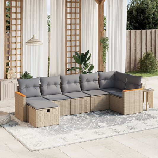 7-delige Loungeset met kussens poly rattan gemengd beige is nu te koop bij PeponiXL, paradijselijk wonen!