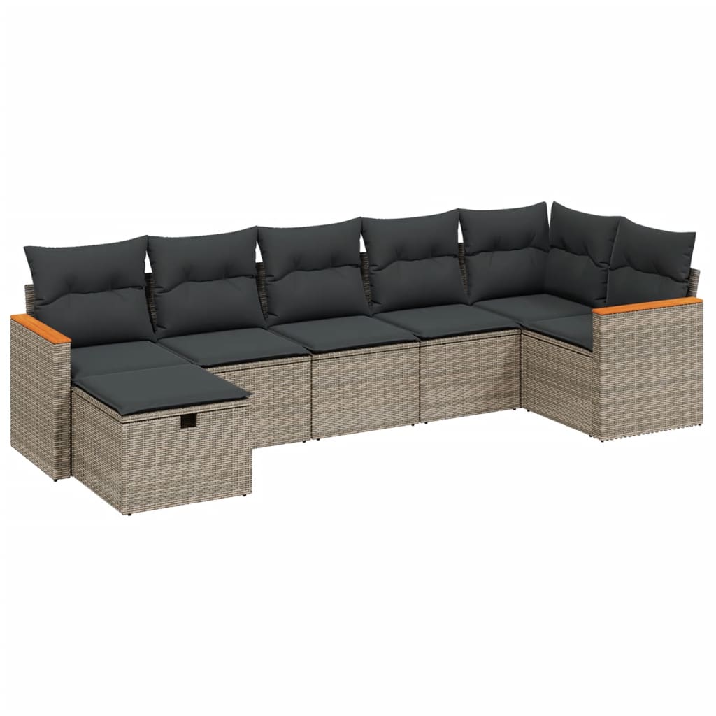 7-delige Loungeset met kussens poly rattan grijs is nu te koop bij PeponiXL, paradijselijk wonen!