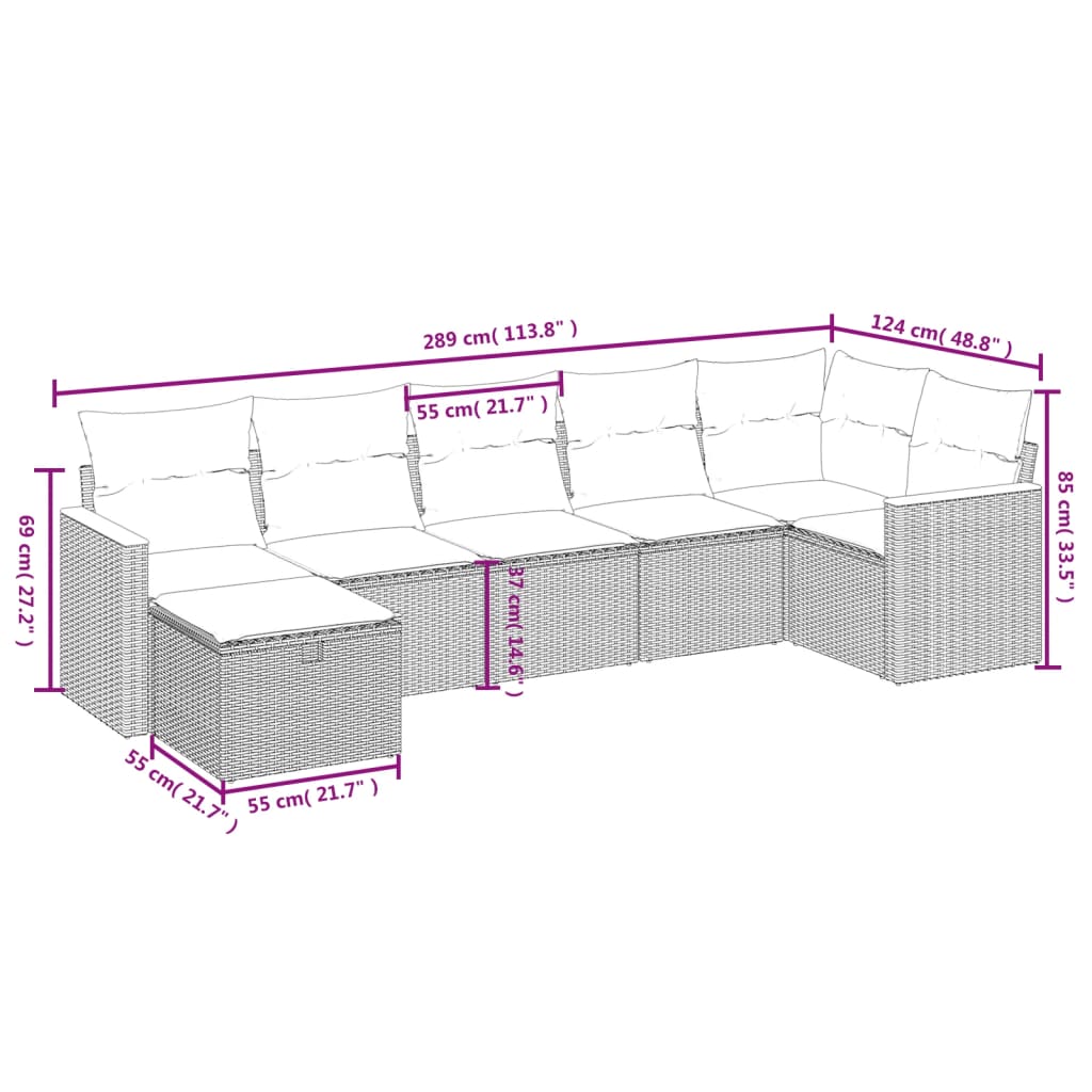 7-delige Loungeset met kussens poly rattan grijs is nu te koop bij PeponiXL, paradijselijk wonen!