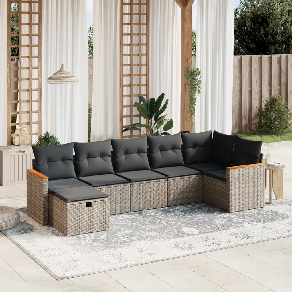 7-delige Loungeset met kussens poly rattan grijs is nu te koop bij PeponiXL, paradijselijk wonen!
