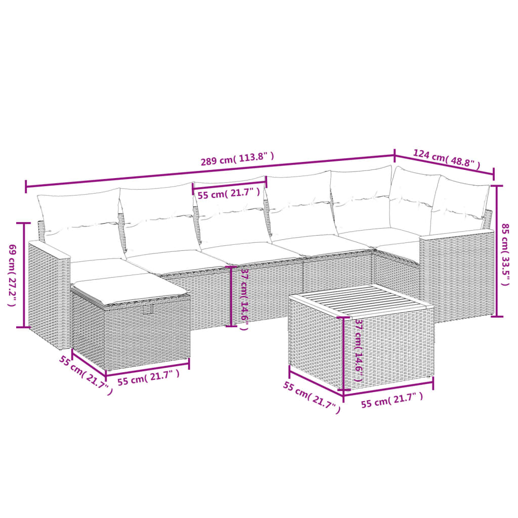 8-delige Loungeset met kussens poly rattan zwart is nu te koop bij PeponiXL, paradijselijk wonen!