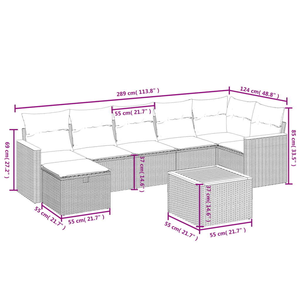 8-delige Loungeset met kussens poly rattan beige is nu te koop bij PeponiXL, paradijselijk wonen!