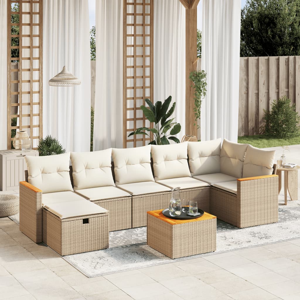 8-delige Loungeset met kussens poly rattan beige is nu te koop bij PeponiXL, paradijselijk wonen!
