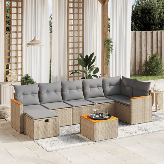 8-delige Loungeset met kussens poly rattan gemengd beige is nu te koop bij PeponiXL, paradijselijk wonen!