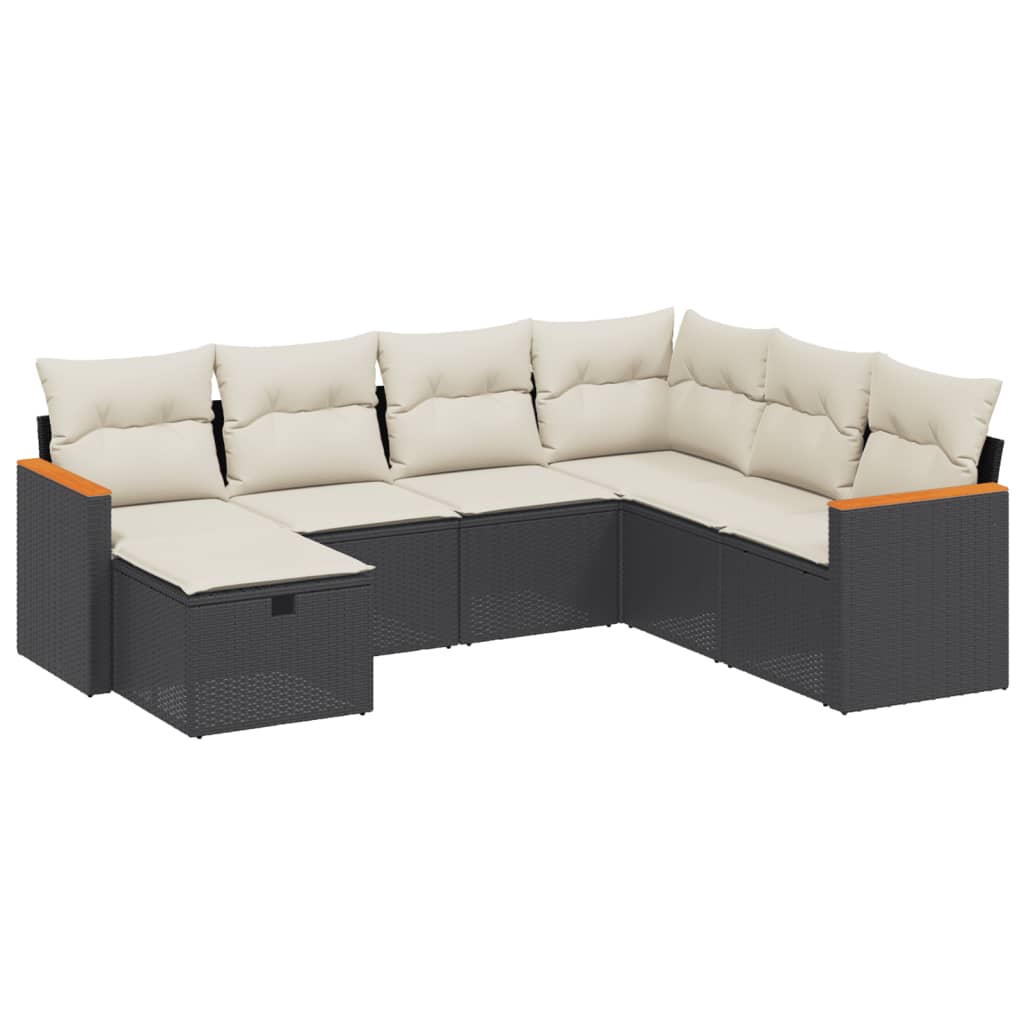 7-delige Loungeset met kussens poly rattan zwart is nu te koop bij PeponiXL, paradijselijk wonen!