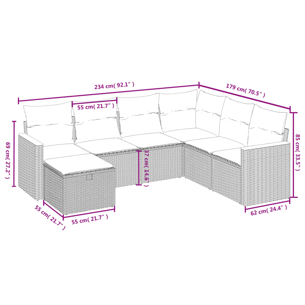 7-delige Loungeset met kussens poly rattan zwart is nu te koop bij PeponiXL, paradijselijk wonen!