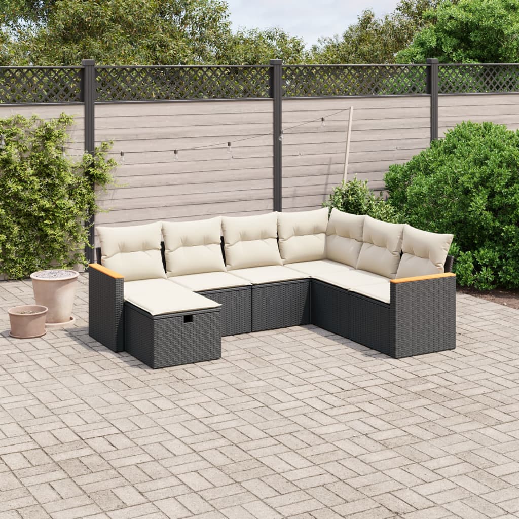 7-delige Loungeset met kussens poly rattan zwart is nu te koop bij PeponiXL, paradijselijk wonen!