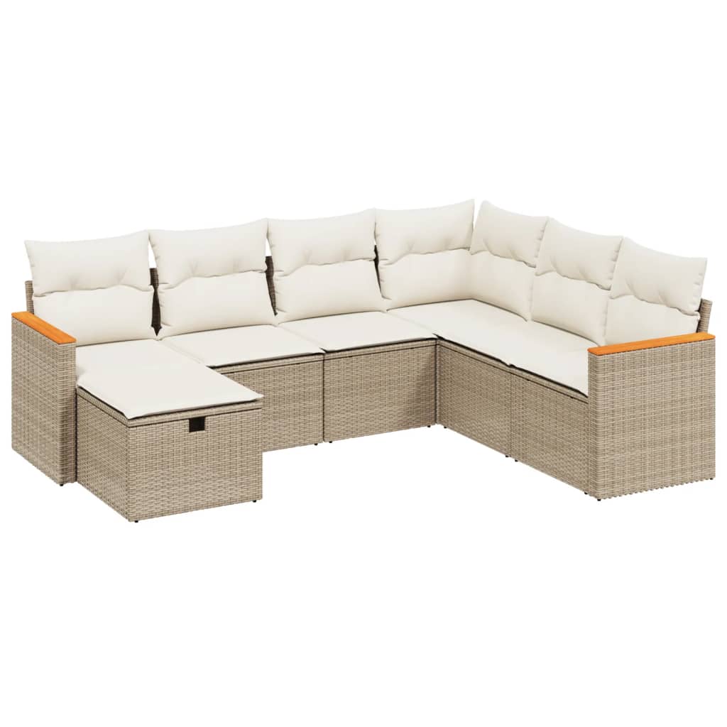 7-delige Loungeset met kussens poly rattan beige is nu te koop bij PeponiXL, paradijselijk wonen!