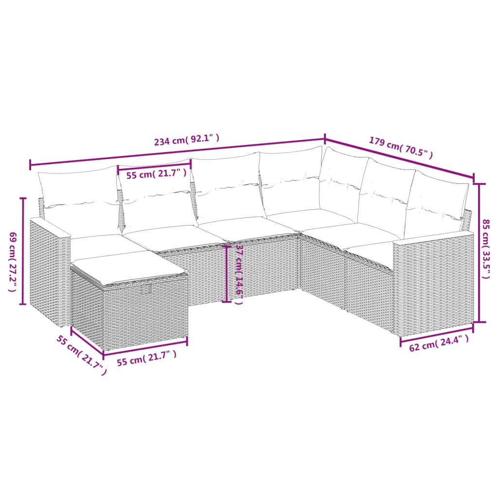 7-delige Loungeset met kussens poly rattan beige is nu te koop bij PeponiXL, paradijselijk wonen!