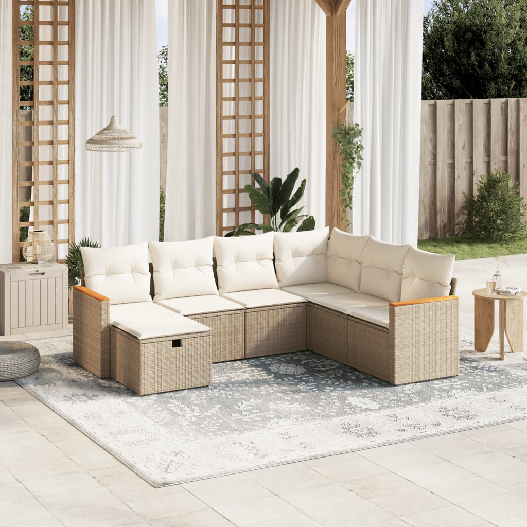 7-delige Loungeset met kussens poly rattan beige is nu te koop bij PeponiXL, paradijselijk wonen!
