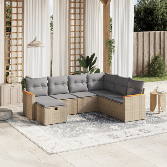 7-delige Loungeset met kussens poly rattan gemengd beige is nu te koop bij PeponiXL, paradijselijk wonen!