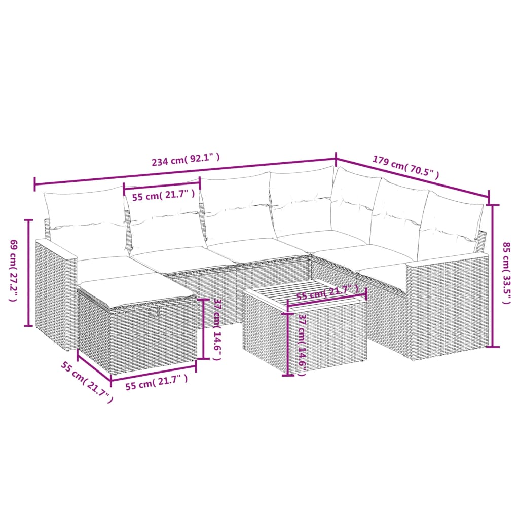 8-delige Loungeset met kussens poly rattan beige is nu te koop bij PeponiXL, paradijselijk wonen!