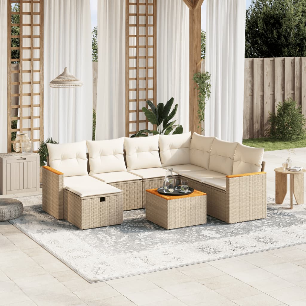 8-delige Loungeset met kussens poly rattan beige is nu te koop bij PeponiXL, paradijselijk wonen!