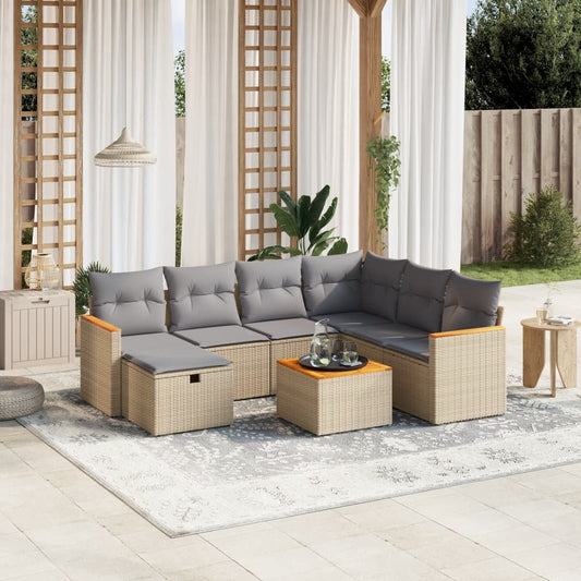 8-delige Loungeset met kussens poly rattan gemengd beige is nu te koop bij PeponiXL, paradijselijk wonen!