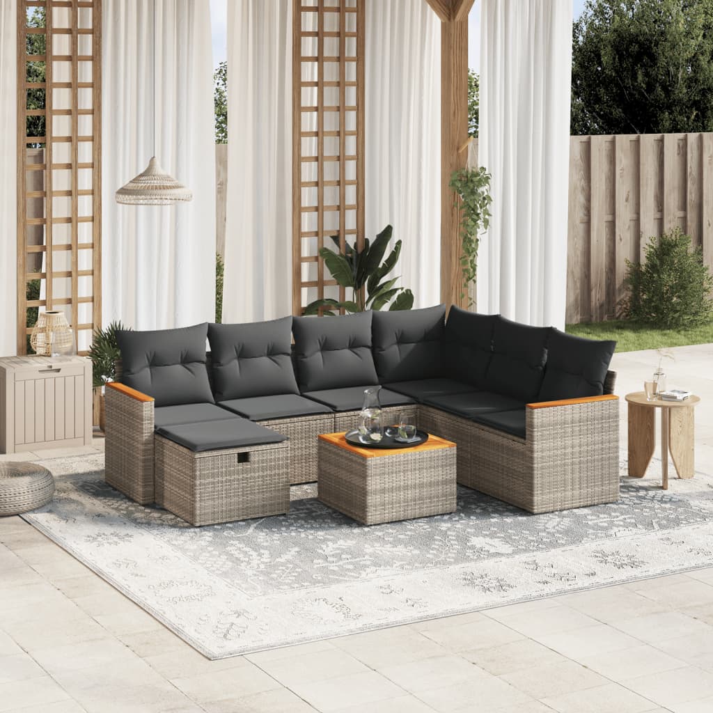 8-delige Loungeset met kussens poly rattan grijs is nu te koop bij PeponiXL, paradijselijk wonen!