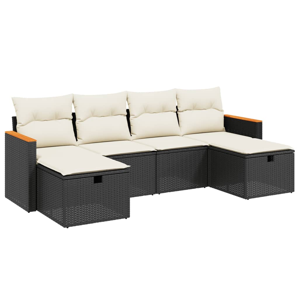 6-delige Loungeset met kussens poly rattan zwart is nu te koop bij PeponiXL, paradijselijk wonen!