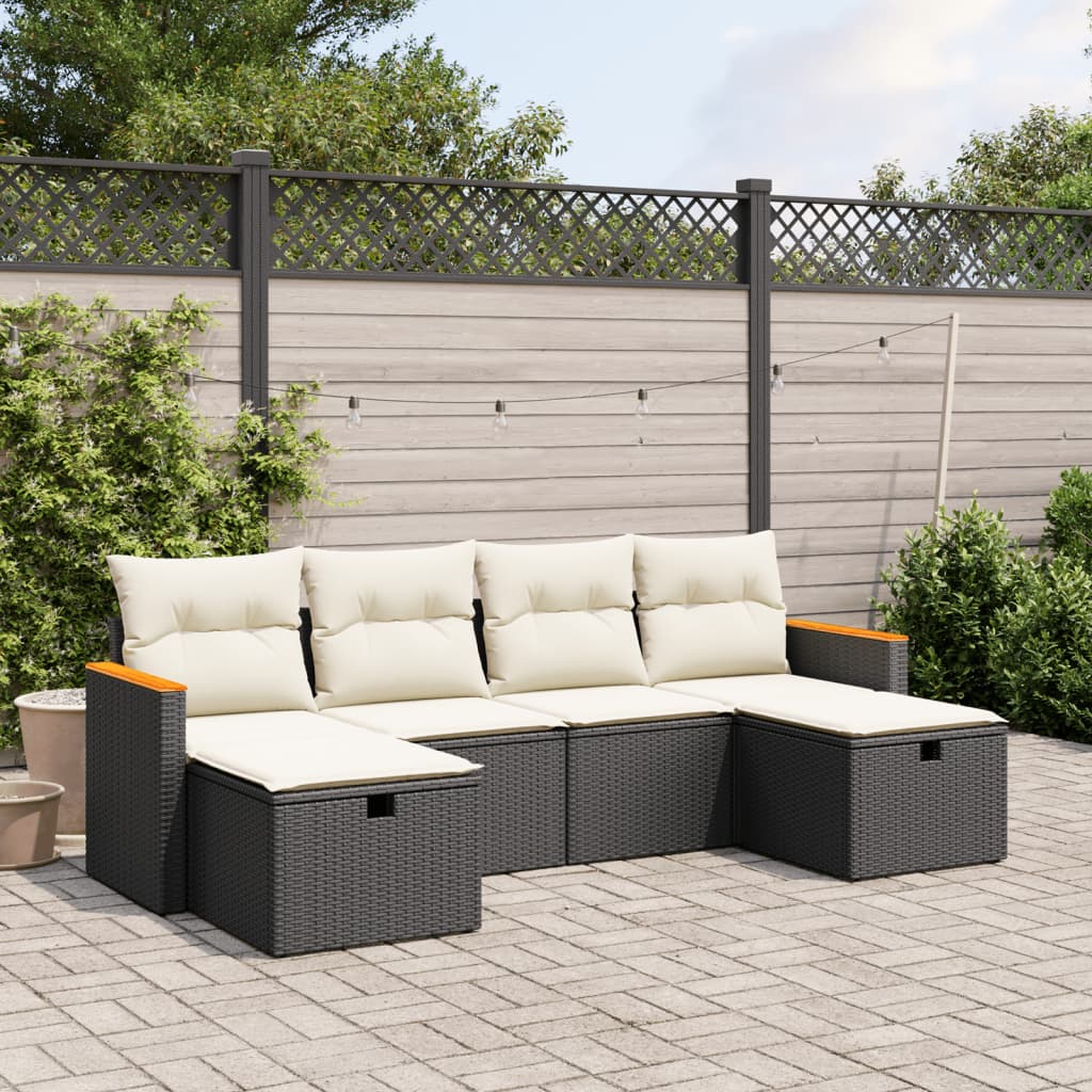 6-delige Loungeset met kussens poly rattan zwart is nu te koop bij PeponiXL, paradijselijk wonen!
