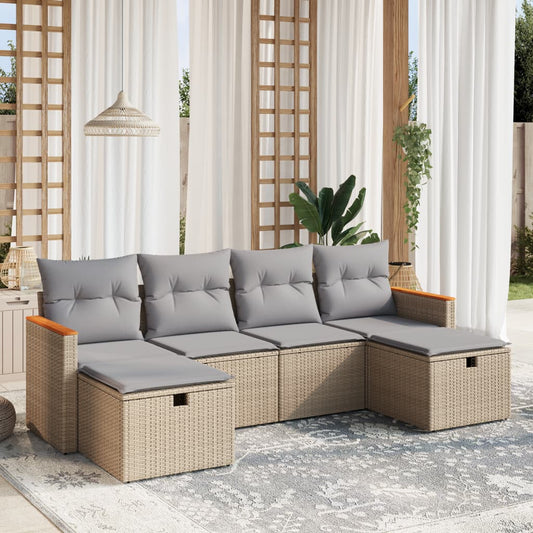 6-delige Loungeset met kussens poly rattan gemengd beige is nu te koop bij PeponiXL, paradijselijk wonen!