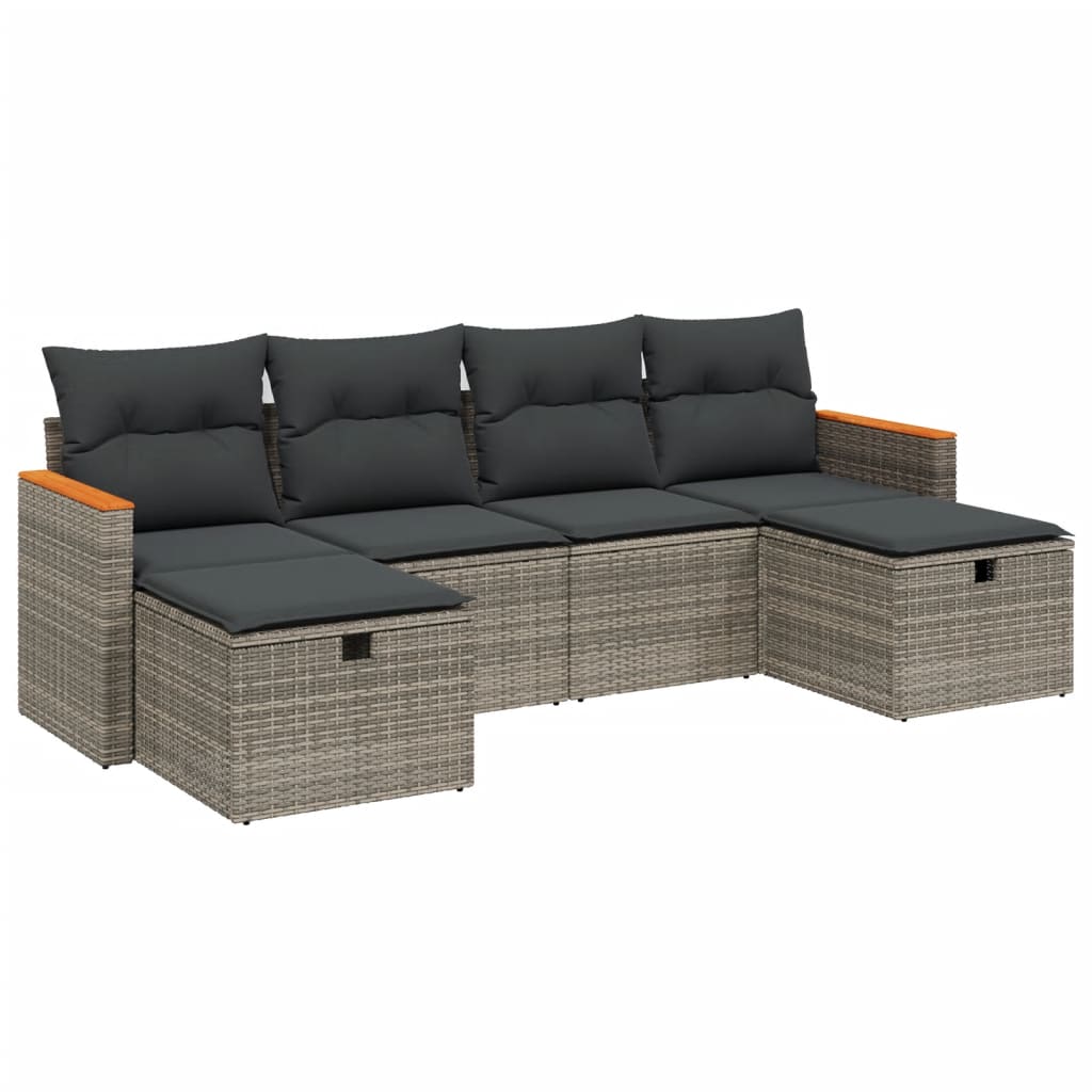 6-delige Loungeset met kussens poly rattan grijs is nu te koop bij PeponiXL, paradijselijk wonen!