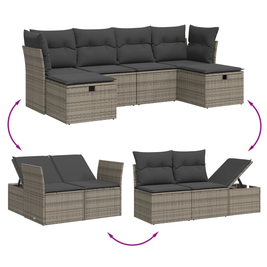 6-delige Loungeset met kussens poly rattan grijs is nu te koop bij PeponiXL, paradijselijk wonen!