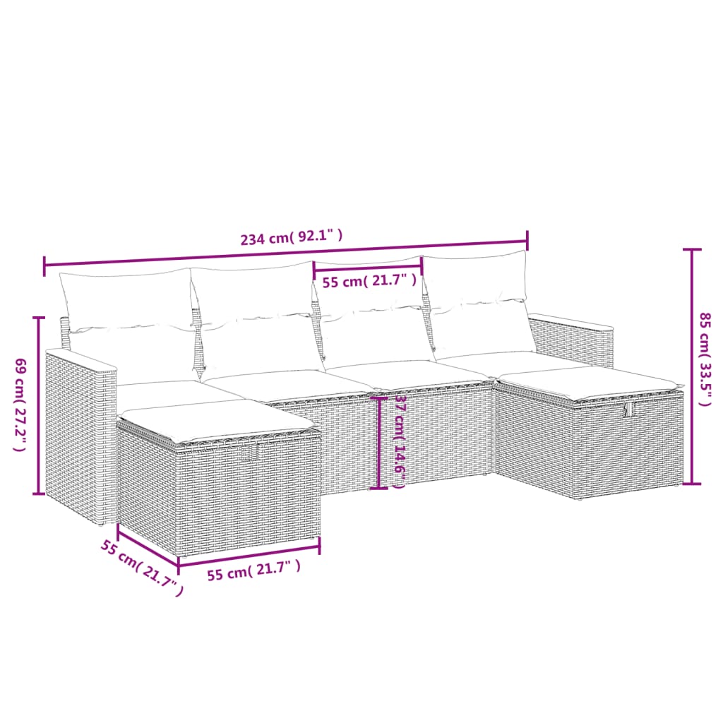 6-delige Loungeset met kussens poly rattan grijs is nu te koop bij PeponiXL, paradijselijk wonen!