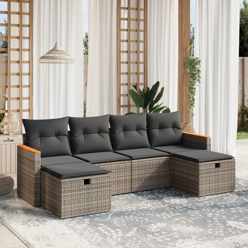 6-delige Loungeset met kussens poly rattan grijs is nu te koop bij PeponiXL, paradijselijk wonen!