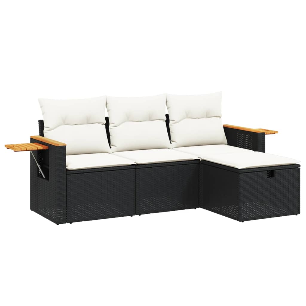 4-delige Loungeset met kussens poly rattan zwart is nu te koop bij PeponiXL, paradijselijk wonen!