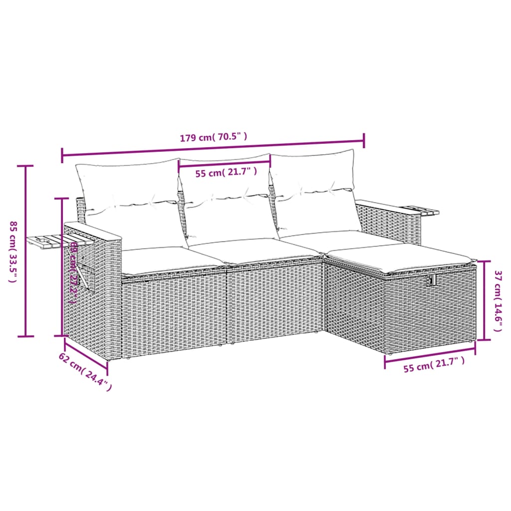 4-delige Loungeset met kussens poly rattan zwart is nu te koop bij PeponiXL, paradijselijk wonen!