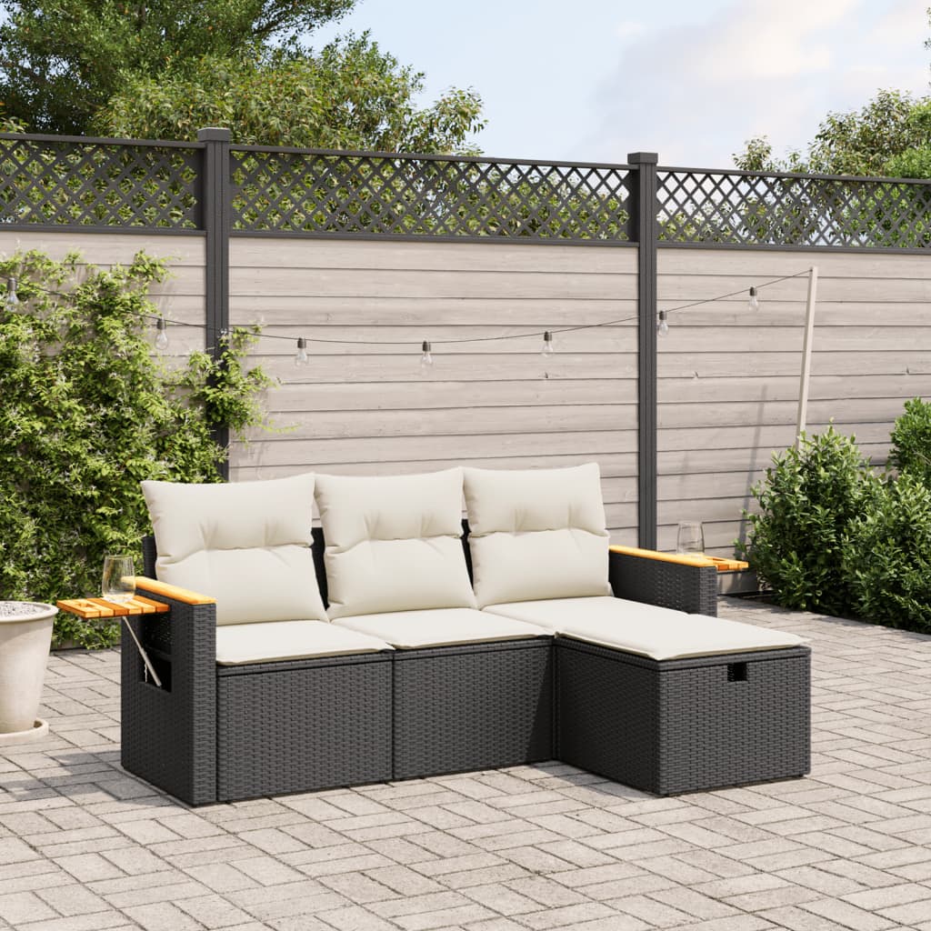 4-delige Loungeset met kussens poly rattan zwart is nu te koop bij PeponiXL, paradijselijk wonen!